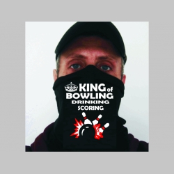 King of Bowling čierna univerzálna elastická multifunkčná šatka vhodná na prekritie úst a nosa aj na turistiku pre chladenie krku v horúcom počasí